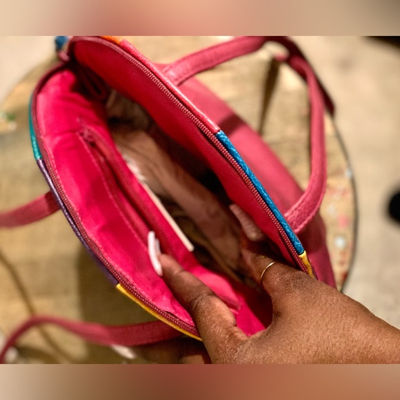 80s Pink Leather Shoulder Bag Handbag Retro with tassels on zipper - Picture 7 of 14